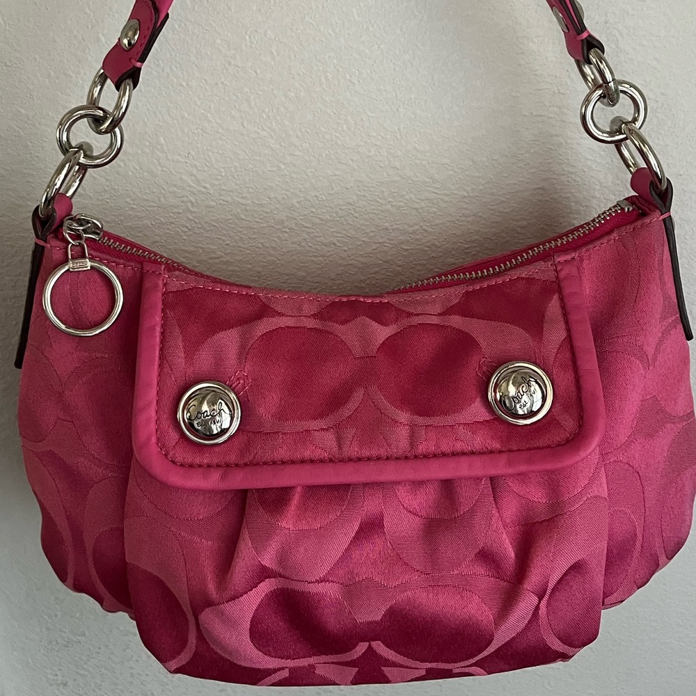 COACH | Poppy Pink Signature Handbag with Silver Hardware Purse